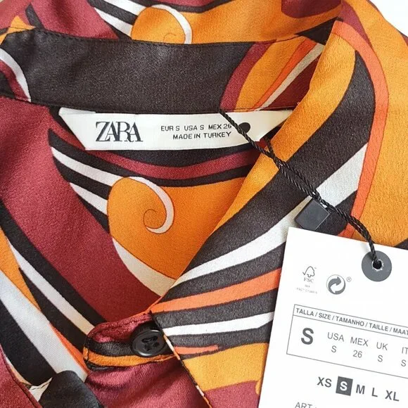 NEW Zara 70's Retro Crop Blouse Abstract Chic Bell Sleeves  Sz Small - Picture 7 of 7